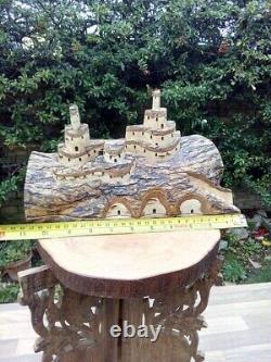 Hand Carved Wooden Castle, Wood Pop up-Hidden Castle, Made from Olive Wood