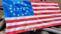 Hand Carved Wooden Waving American Flag -Betsy Ross Edition Repurposed Wood