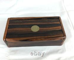 Hand Crafted Wooden Cigar Box Hinged Lid w 1976 Philippines Piso Coin Excellent