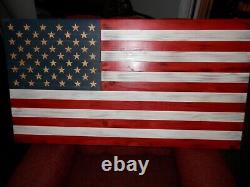 Hand Crafted Wooden Flags American, Blue Line, Veteran Made, 37x20
