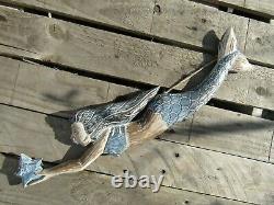 Hand Made Carved Wooden Mermaid Plaque Sign Hanging Wall Art Beach Sea Fantasy