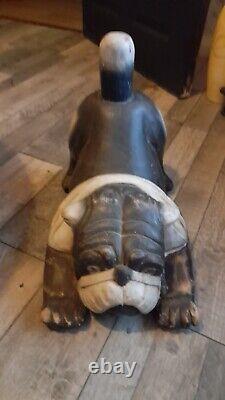 Hand Made Wooden British Bulldog Dog Pet Animal Statue Sculpture life size rare