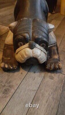 Hand Made Wooden British Bulldog Dog Pet Animal Statue Sculpture life size rare