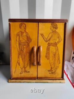 Hand Made Wooden Cabinet Antique Arts & Crafts Carved wooden Panels Marquetry