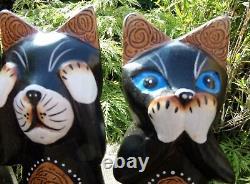 Hand Made Wooden Carving See Hear Speak No Evil 3 Wise Cats Cat Statue Set Of 3