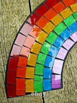 Hand Made Wooden Mosaic Rainbow Wall Art Hanging Plaque Fair Trade