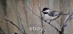 Hand Painted Wooden Plaque Wall Art chickadee birds by Renee Lavoie