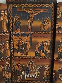 Hand made Ethiopian Wooden Icon with Cross Hand Painted Ethiopia African Art