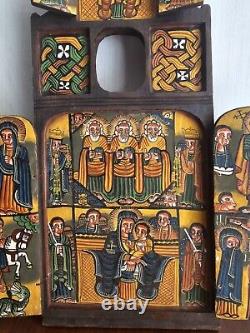Hand made Ethiopian Wooden Icon with Cross Hand Painted Ethiopia African Art