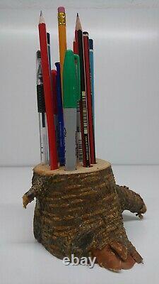 Hand made cherry tree pen pencil holder natural wooden unique as only one