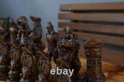 Handmade Carved Chess Pieces Wooden Knights Ussr Soviet Vintage Big Gift