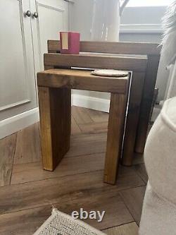 Handmade Rustic Solid Wood Wooden Nest of 3 Tables Farmhouse