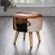 Handmade Wide Seated Goatskin Stool Handcrafted with 4 Wooden Legs