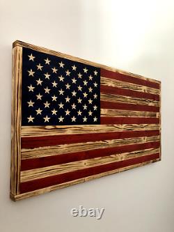 Handmade Wooden American Flag 100% USA Made Handcrafted Unique Wall Decor