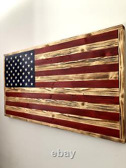 Handmade Wooden American Flag 100% USA Made Handcrafted Unique Wall Decor