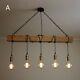 Handmade Wooden Beam Chandelier Rustic Wood Industrial Pendant Lamp Fabric Cable