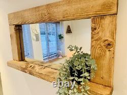 Handmade Wooden Mirror With Shelf In English Oak Wax 720mm H X 960mm l