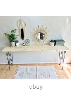 Handmade wooden narrow, long, hairpin legs, dark waxed table desk bar 180 x 40cm