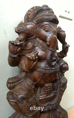 Hindu God Ganesh Wooden 2 ft Sculpture Ganesha Hand made Statue Temple Ganpati