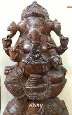 Hindu God Ganesh Wooden 2 ft Sculpture Ganesha Hand made Statue Temple Ganpati
