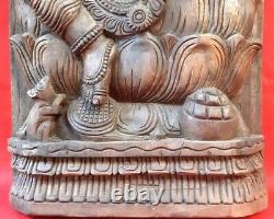Hindu God Ganesha Wooden Sculpture Handcarved Ganapati Temple Statue Large 42