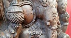 Hindu God Ganesha Wooden Sculpture Handcarved Ganapati Temple Statue Large 42