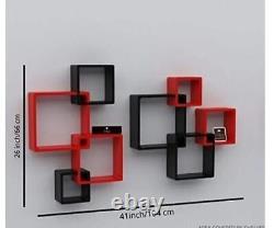 Home Wall Decor Set of 8 (Red and Black) Stylish Wooden Intersecting Shelf