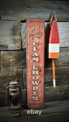 Hot Clam Chowder Sign Rustic Hand Made Vintage Wooden Sign