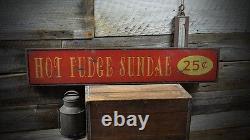 Hot Fudge Sundae 25 Cents Wood Sign Rustic Hand Made Vintage Wooden
