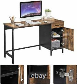 Industrial Computer Desk With Cupboard & Drawer Vintage Retro Rustic Wooden Table