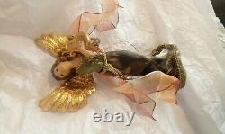 Katherine Collection Hand Made Wooden Angel playing Harp Christmas Ornament