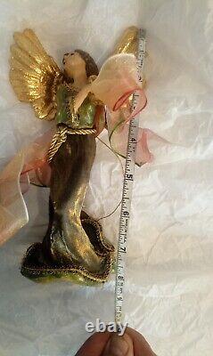 Katherine Collection Hand Made Wooden Angel playing Harp Christmas Ornament