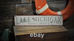 Lake Michigan Lat / Long Sign Rustic Hand Made Vintage Wooden Sign
