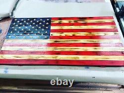 Large Handmade Wood Rustic American Flag 37 X 20 Charred Pine and Sealed