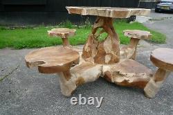 Large Teak Root Cafe Bistro Set Outdoor Garden Table & Chairs Set Teak Wood