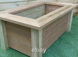 Large Wooden Planter Handmade Raised Flower Bed withSeat Preassembled 98x58x42 cm