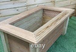 Large Wooden Planter Handmade Raised Flower Bed withSeat Preassembled 98x58x42 cm