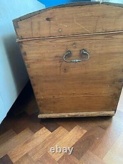 Large old Antique Pine Chest, Vintage Wooden Storage Trunk, Blanket Box