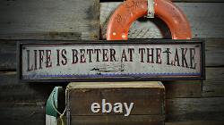 Life Is Better At The Lake Boat Rustic Handmade Vintage Wooden Sign