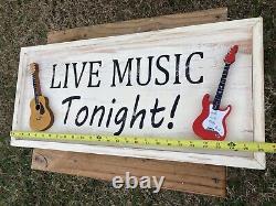 Live Music Tonight Wood Sign Acoustic Electric Guitar Rustic Vintage Old Look