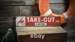Lobster Take-Out Here Sign Rustic Hand Made Vintage Wooden Sign