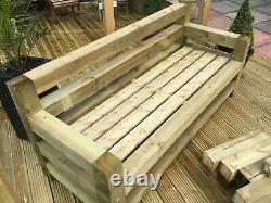 MODERN CHUNKY RUSTIC WOODEN GARDEN SOFA/BENCH and 2 X SIDE CHAIRS