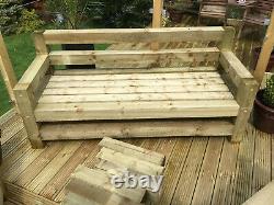 MODERN CHUNKY RUSTIC WOODEN GARDEN SOFA/BENCH and 2 X SIDE CHAIRS