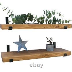 Masterplank Wooden Floating Shelves (Set of 2), Rustic Wall Mounted Brackets