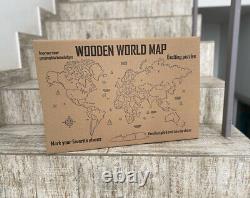 Multilayered Wooden World Wall Map in Dark Brown and Grey M size 43 x 24