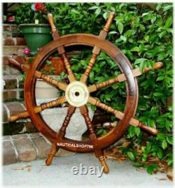 Nautical 36 Wooden Ship Steering Wheel Pirate Decor Wood Brass Wall Boat Style