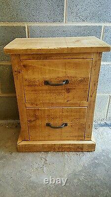 New Solid Wood Rustic Chunky 2 Drawer Bedside Cabinet Wooden Bedside Table