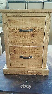 New Solid Wood Rustic Chunky 2 Drawer Bedside Cabinet Wooden Bedside Table