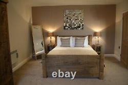 New Solid Wood Rustic Chunky Double Plank Bed, Wooden Bed 4ft 6 Bed frame