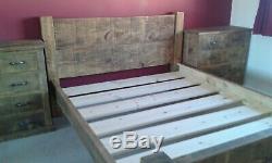 New Solid Wood Rustic Chunky Kingsize Plank Bed, Wooden Bed 5FT Chunky Bed